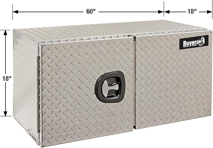 Buyers Products 1705215 Underbody Truck Tool Box w/ Barn Doors, 18x18x 60 Inch, Diamond Tread Aluminum, Made in USA, Compression Latch, Weather Resistant, Toolbox for Flatbeds, Trailers & Work Trucks