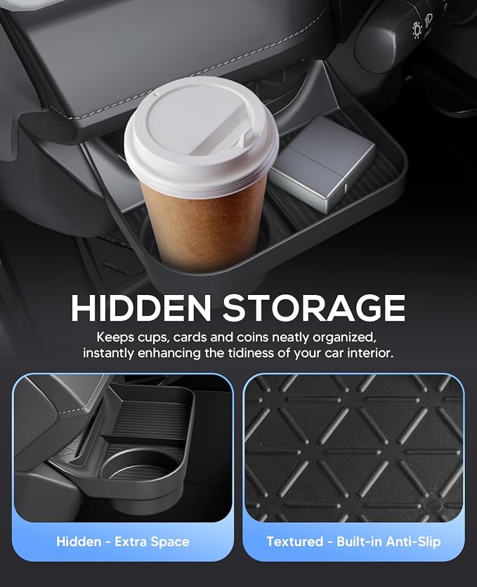 Autorder Driver Side Drawer Box&Center Console Organizer for 2019-2025 Toyota RAV4 Accessories - Armrest Bottom Storage Box & Driver's Side Drawer Organizer with Cup Holder – 2PCS ABS Black