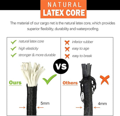 Small Cargo Net 15"x15" Stretches to 30"x30" with Thicken Hooks | Natural Latex Core, Tight 2”x2” Mesh Heavy Duty Bungee Net for Motorcycle Helmet, Bike, ATV, UTV, Luggage (Orange, 1 Pack)