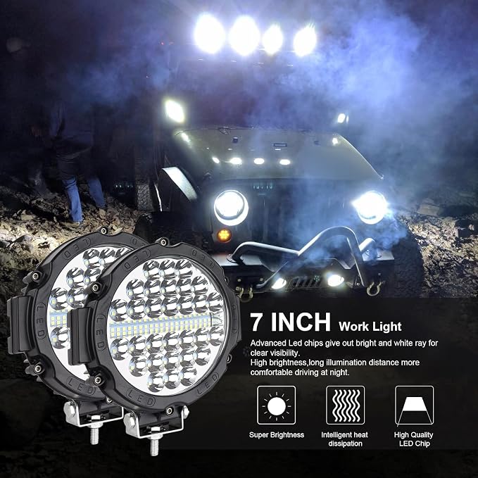 Safego 7 Inch Round Led Offroad Lights, round LED Driving Light Bar Pods 210W 21000LM Combo Beam Work light for Trucks ATV UTV SUV Car Tractors Off-Roading Jeep Lighting, Pack of 2