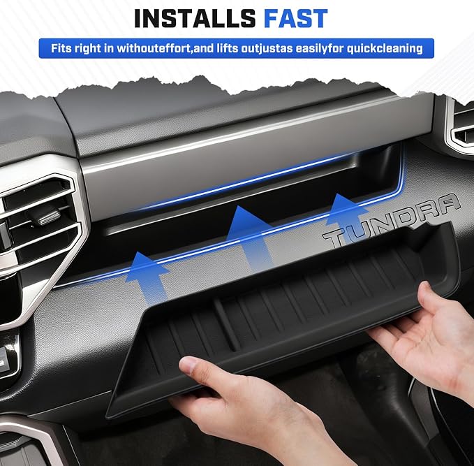 Autorder Center Console Organizer Tray for 2022-2025 2026 Toyota Tundra SR SR5 Accessories - Passenger Storage Organizer Mat,Glove Box Storage Organizer Tray - Silicone Black