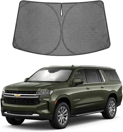 Proadsy Windshield Sun Shade Custom Fit Chevrolet Chevy Suburban 2021-2026 Ice Crystal Black Front Window Sunshade UV and Heat Blocker Foldable Visor Keeps Car Cooler for Summer Parking and Daily Use