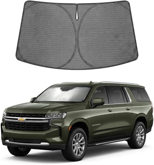 Proadsy Windshield Sun Shade Custom Fit Chevrolet Chevy Suburban 2021-2026 Ice Crystal Black Front Window Sunshade UV and Heat Blocker Foldable Visor Keeps Car Cooler for Summer Parking and Daily Use