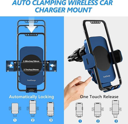 Wireless Car Charger, Fast Charging 15W Auto Clamping Car Charger Phone Holder Phone Mount for iPhone17 16 15 14 13 12 11 Pro Max Xs, Samsung Galaxy S24 Ultra S23 S22 S21 S20 S10+ Note 9, etc