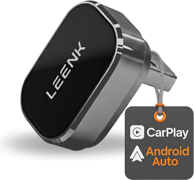 LEENK Wireless CarPlay & Android Auto Adapter [2025 Upgrade], Aero-Aluminum Body & 2.5D Glass | Sleek Plug & Play | Dual-Band 5GHz | 98% Compatibility with Wired CarPlay & Android Auto (Black)