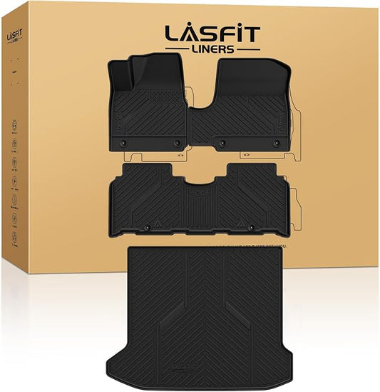 LASFIT Floor Mats & Cargo Mat Fits for Hyundai Ioniq 5(Unmovable Console) 2024 2023 2022, All Weather TPE Custom Fit Full Set Accessories for Ioniq 5 2022-2024 Floor Liners & Trunk Liner, Black