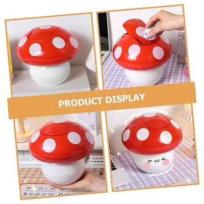 Holibanna Cute Desktop Trash Can Mushroom Garbage Bin Mini Swing Lid Tabletop Dustbin Cartoon Rubbish Storage Bin for Bedroom Bathroom Kitchen Office