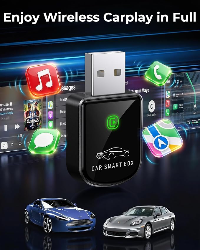 Wireless Carplay Adapter for iPhone Latest Upgrade, Tiny Bluetooth Dongle Convert Wired to Wireless for Apple Car Play Plug & Play, Zero-Lag Auto-Connect GPS Works With 2016+ Car(Ebony Black)