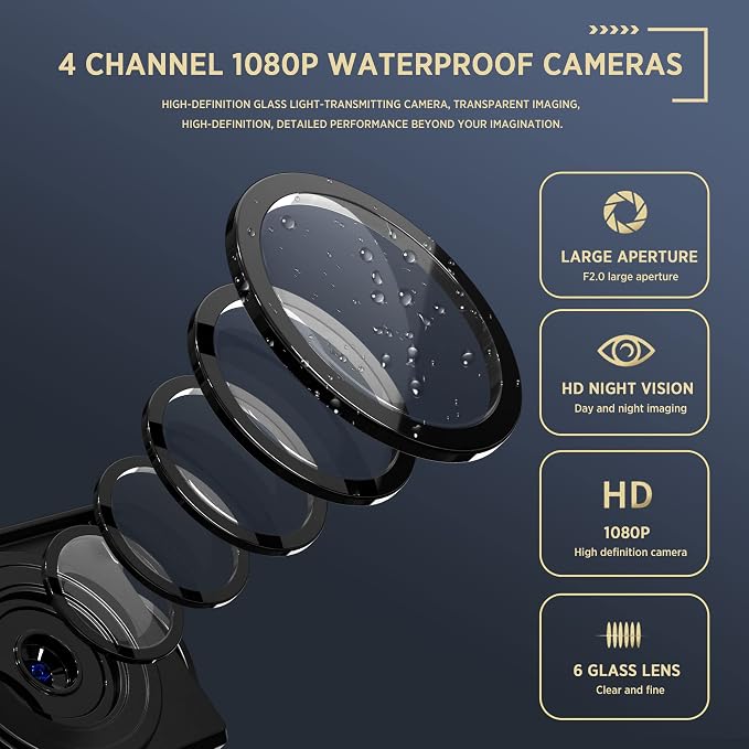 ASLONG 4K Backup Camera 4CH Dash Cam with 10.36" Quad Split Touch Screen & 4 AHD Front Rear Sides View Camera w/DVR Recording Music Video Playback Avoid Blind for RV Semi Trailer Truck Van