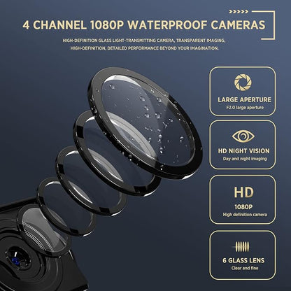 ASLONG 4K Backup Camera 4CH Dash Cam with 10.36" Quad Split Touch Screen & 4 AHD Front Rear Sides View Camera w/DVR Recording Music Video Playback Avoid Blind for RV Semi Trailer Truck Van