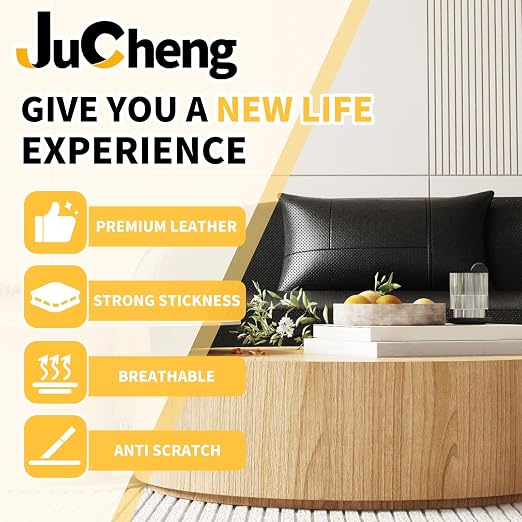 JuCheng Breathable Perforated Self-Adhesive Leather Repair Patch for Furniture, Couches, Car Seats, Office Chairs Faux Leather & Vinyl Repair Kit (Light Brown, 20x120inch)