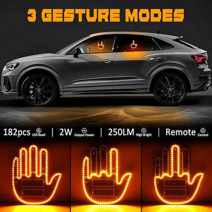 DIBMS Car Gesture Decorative Lights, Ambient Lighting, Rechargeable LED Gesture Lights for Car Road Rage LED Signs Calm Road Rage, Remote Control Triple Mode Fun Finger Lights