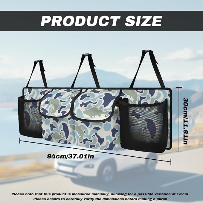 Fish Camouflage Hanging Car Organizer Waterproof Foldable Cars Interior Organizing Accessories 37" x 11.8" Large Capacity Car Organizers and Storage for Cars SUV Sedans