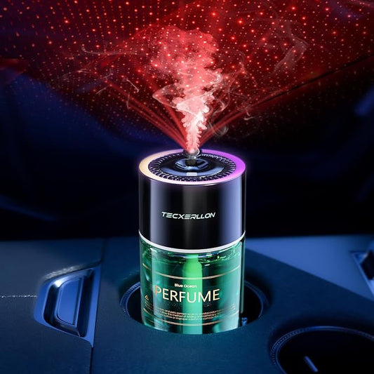 TECXERLLON Smart Car Air Freshener Diffuser with Star Light, 120ml Essential Oil, Auto On/Off, 4 Mist Modes, Long Lasting Rechargeable Aroma Diffuser Aromatizante Para Carro for Home, Office-Ocean