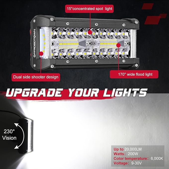 OFFROADTOWN 7inch LED Light Bars LED Pods Off Road Fog Driving Lights Side Shooter Cube with Black Red Blue Side Cover for Truck ATV UTV Motorcycle Pickup Boat
