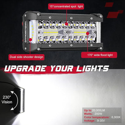 OFFROADTOWN 7inch LED Light Bars LED Pods Off Road Fog Driving Lights Side Shooter Cube with Black Red Blue Side Cover for Truck ATV UTV Motorcycle Pickup Boat
