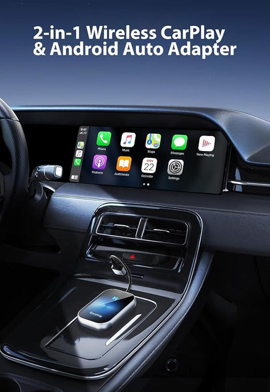 2-in-1 Wireless CarPlay & Android Auto Adapter 2024 Upgraded, Aluminum Mini Bluetooth Dongle Box Converts Factory Wired CarPlay/Android Auto to Wireless, Compatible with iOS & Android, Blue