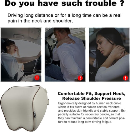 Crofy 2 Pack Car Neck Pillow, Softness Car Headrest Pillow for Driving with Adjustable Strap, 100% Memory Foam and Breathable Removable Cover, Comfortable Ergonomic Design, Gray & Brown