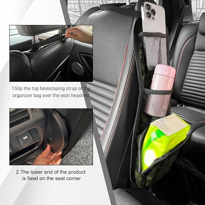 Car Seat Side Organizer, Seat Side Storage Pocket, Multifunctional Mesh Net Pocket, Car Multi-Pockets Backseat Organizer Side Hanging Bag for Storage Coins, Cell Phones, Glasses (Green, 1PCS)