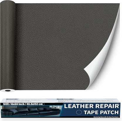 Zenyao Leather Repair Patch Tape - Self Adhesive Leather Repair Kit for Car Seat Furniture, Heavy Duty Vinyl Repair Patch for Couch Sofa, Waterproof Fix for Tears, 12x30 Inch Roll, Dark Grey