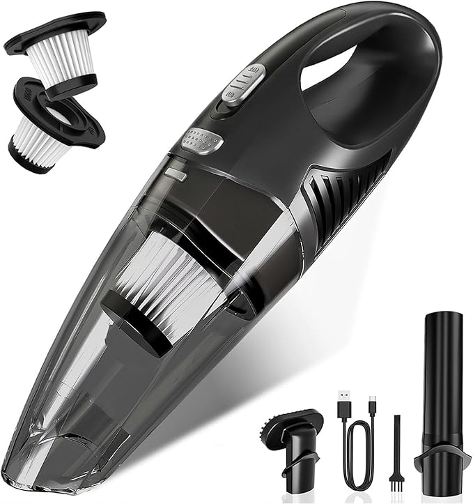Handheld Vacuum Cordless, Rechargeable Car Vacuum Cleaner with Multiple Attachments, Portable Hand Held Vacuum Suction Power, Mini Vacuum for Car, Home, Pet Hair, Office, Desk, Keyboards Black Silver