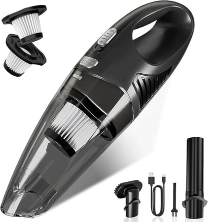 Handheld Vacuum Cordless, Rechargeable Car Vacuum Cleaner with Multiple Attachments, Portable Hand Held Vacuum Suction Power, Mini Vacuum for Car, Home, Pet Hair, Office, Desk, Keyboards Black Silver