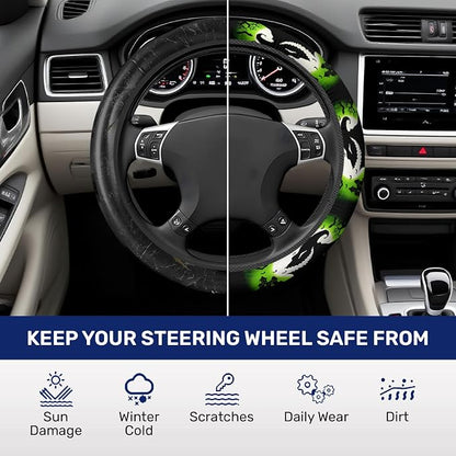 GENANY Green Horror Sack Steering Wheel Cover, Non Slip Polyester Car Wheel Protector for Car SUV Truck, Universal 15 Inch