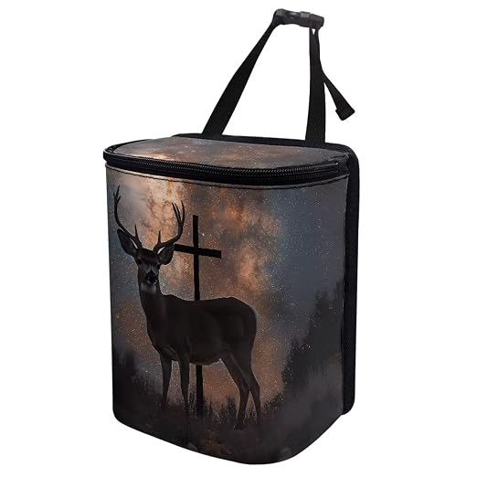 Talayituse Galaxy Deer Cross Print Car Trash Bin, Large Size Auto Trash Can Adjustable Portable Garbage Can with Lid, Vehicle Hanging Bag for Headrest Front Back Seat