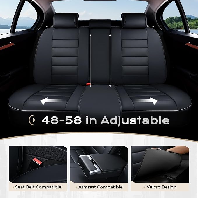 Coverado Car Seat Covers Full Set, Seat Covers for Cars, Front Seat Covers and Back Seat Cover Waterproof Leather Automotive Seat Cover, Universal Car Interior Protectors Cushion for Most Cars