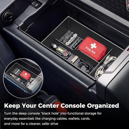 DIAMOOKY Center Console Organizer Compatible with Toyota RAV4 2026 Interior Accessories, Dual-Layer Armrest Storage Box with Lower Silicone Storage Divider Tray & Upper ABS Organizer Insert - 2pcs