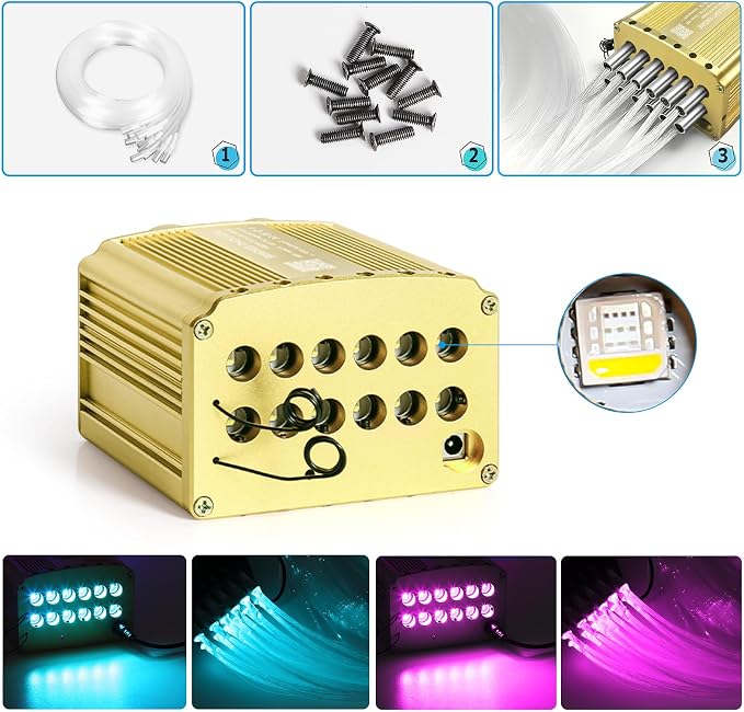 Car Starlight Headliner Kit, 4 Colors 32W Twinkle & Meteor Fiber Optic Shooting Stars Lights, 2 in 1 Light Engine 1200pcs*0.03in*13.1ft+240 RGBW 4 Port Ceiling Starlights for Car Home Roof Décor
