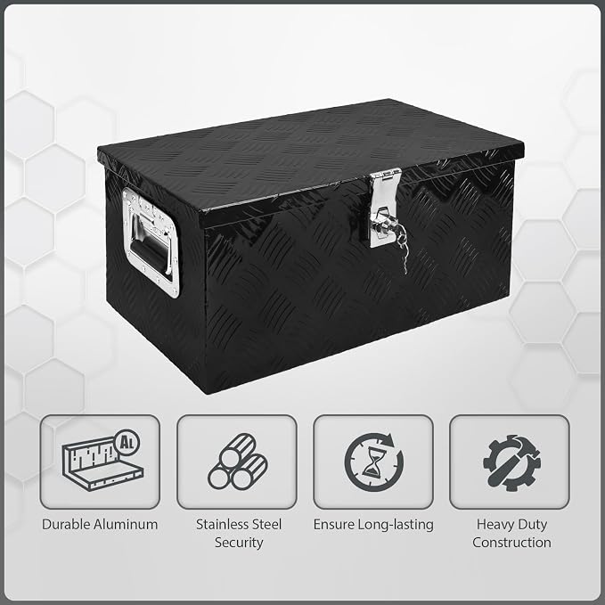 20 Inch Aluminum Truck Bed Tool Box, 5 Bar Tread Truck Tool Box with Lock&Keys, Heavy Duty Waterproof Flatbed tool box for Vans, Trailers, RVS，Trucks, Black(20"X12"X9.5")