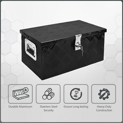 20 Inch Aluminum Truck Bed Tool Box, 5 Bar Tread Truck Tool Box with Lock&Keys, Heavy Duty Waterproof Flatbed tool box for Vans, Trailers, RVS，Trucks, Black(20"X12"X9.5")