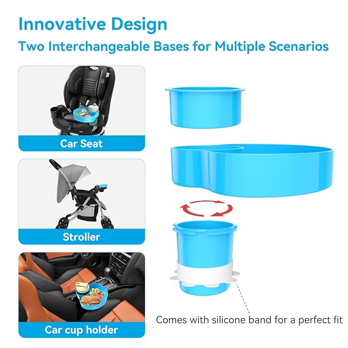 2 Pack Car Seat Cup Holder Snack Tray: Travel Tray for Kids Car Seat Food Tray for Kids Travel, Toddler Carseat Eating Plate Table, Kid Road Trip Table Essentials Accessories, Pink+Light Blue