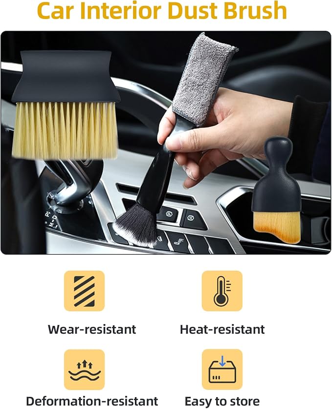 Car Detailing Brush Set, Ultra Soft Boars Hair Car Interior Detailing Brushes, Car Interior Detailing Kit, Car Cleaning Gel Supplies Kit, Car Dust Brush, Car Accessories for Truck, SUV, Interior-3pcs
