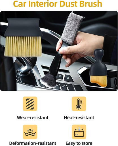 Car Detailing Brush Set, Ultra Soft Boars Hair Car Interior Detailing Brushes, Car Interior Detailing Kit, Car Cleaning Gel Supplies Kit, Car Dust Brush, Car Accessories for Truck, SUV, Interior-3pcs