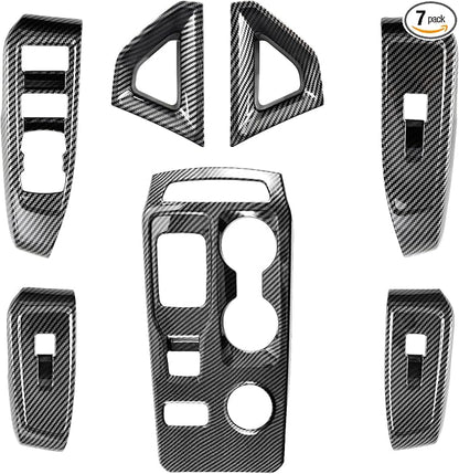 Central Control Gear Shift Panel Trim Cover Compatible with Ford Ranger Raptor 2024 2025, with Center Console Side Armrest Trim, Window Lift Switch Panel Cover