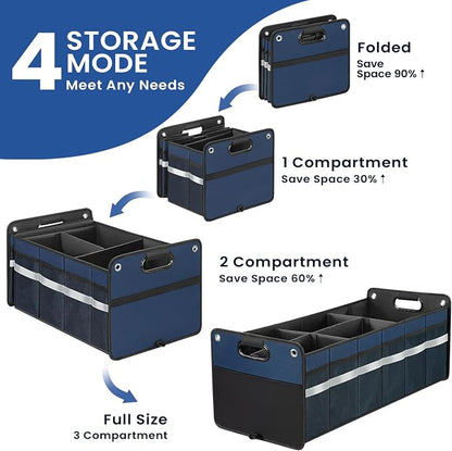 winhunt Car Trunk Organizer, Car Storage Organizer, Collapsible Multi Compartment for Car, Suv, Sedan, Truck, 100L, Extra Larger (Blue, 100L)