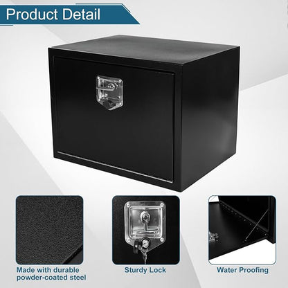 24"X18"X18" Underbody Truck Box Black Heavy Duty Steel Trailer TooolBox Pick Up Truck Tool Box Storage Organizer w/Lock & Keys