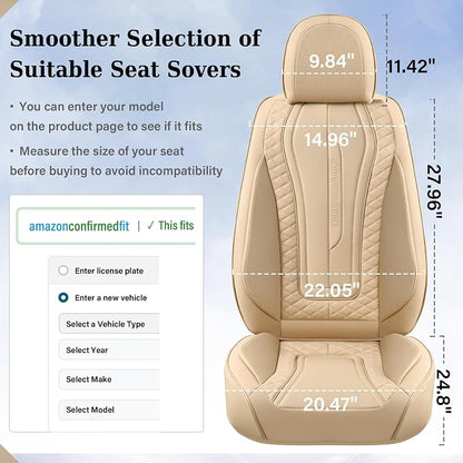 Coverado Car Seat Covers Full Set, Leather Seat Coversfor Cars, Front and Back Seat Covers, Waterproof Car Seat Protectors Car Seat Cushions Universal for Most Vehicles, Beige