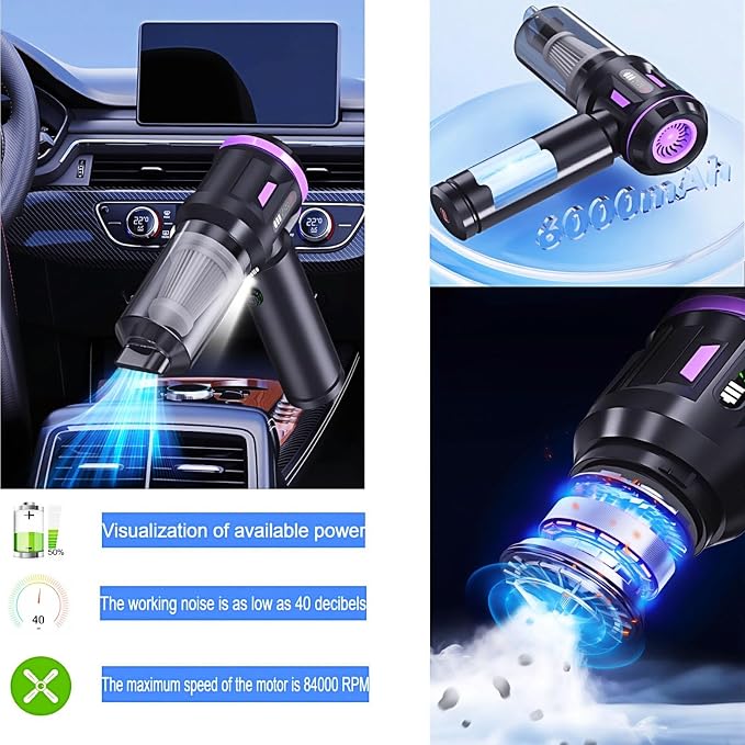 Airpollo® Car Vacuum Portable Cordless Handheld Cleaner Aspiradora para Carro, 4 in 1 with LED Screen V2 Portable 29000 Pa Suction Air Blower, Rechargeable High Power for Home, Long Lasting Battery