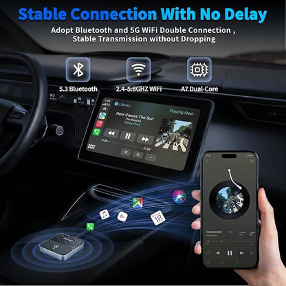 Wireless CarPlay Adapter for iPhone,Turns Factory Wired CarPlay to Wireless for Apple Car Play with USB Or USB-C | CarPlay Adapter Plug & Play Connect WiFi & Bluetooth for iPhone 6+ / iOS 10 +
