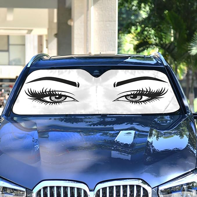 Women Eyelash Eyes Makeup Windshield Sun Shade for Car Auto SUV Truck Foldable Front Window Sunshade Sun Visor Protector Block UV Rays Reflect Heat, 55" x 28"