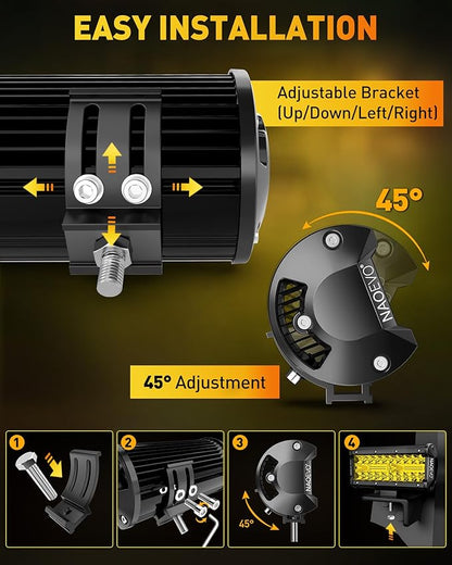NAOEVO 7 Inch Yellow LED Light Bar, 240W 24,000LM Offroad Fog/Driving Lights LED Pods with 2 Leads Wiring Harness Kit, Spot & Flood Work for Truck Boat UTV ATV, 2-Pack (Yellow)