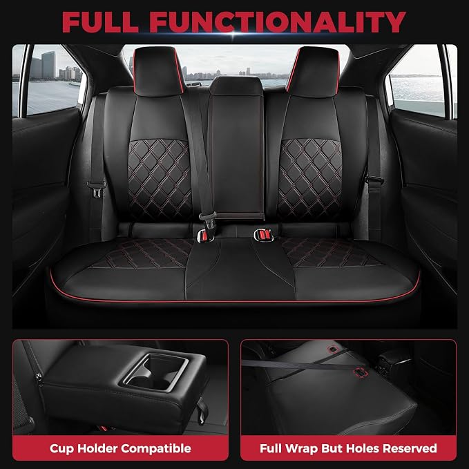 FREESOO for Toyota Corolla Seat Covers LE 2023 2024 2025 2026, Custom Fit Car Seat Covers Full Set, Waterproof Car Seat Cover Protector, Luxury Leather Seat Covers for Cars, Black Red Full Set