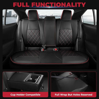 FREESOO for Toyota Corolla Seat Covers LE 2023 2024 2025 2026, Custom Fit Car Seat Covers Full Set, Waterproof Car Seat Cover Protector, Luxury Leather Seat Covers for Cars, Black Red Full Set