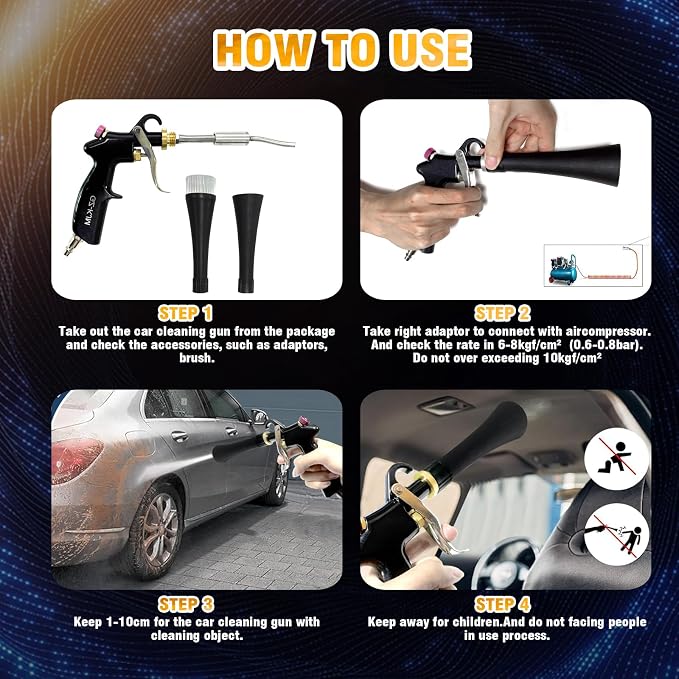 Air Blow Gun Car Interior Cleaning Gun High Pressure Car Detailing Cleaning Tool with Nozzle and Auto Detailing Dusting Brush for Quickly Blasts Dirt and Dust from Surface
