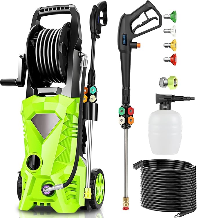 Electric Pressure Washer 5000 PSI 2.8 GPM Power Washer with 4 Pressure Nozzle and Foam Cannon, powerwashers for Home, Car Washing, Fence Cleaning, Patio, Green