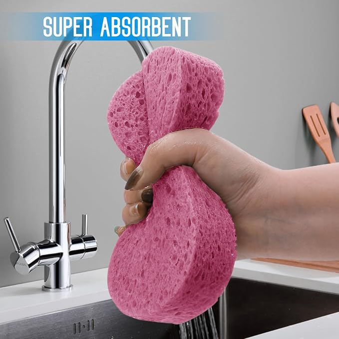 3PCS Car Wash Sponge, Heavy Duty Car Sponges for Washing, Car Accessories Large Sponges for Cleaning, Automotive Cleaning Supplies, Eco Friendly Sponge (7.68 x 3.74 x 1.38 Inch), Pink