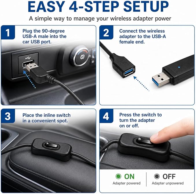 USB 3.0 ON/Off Switch Adapter for Wireless CarPlay | USB 3.0 switch adapter lets you turn compatible wireless CarPlay adapters on or off without unplugging